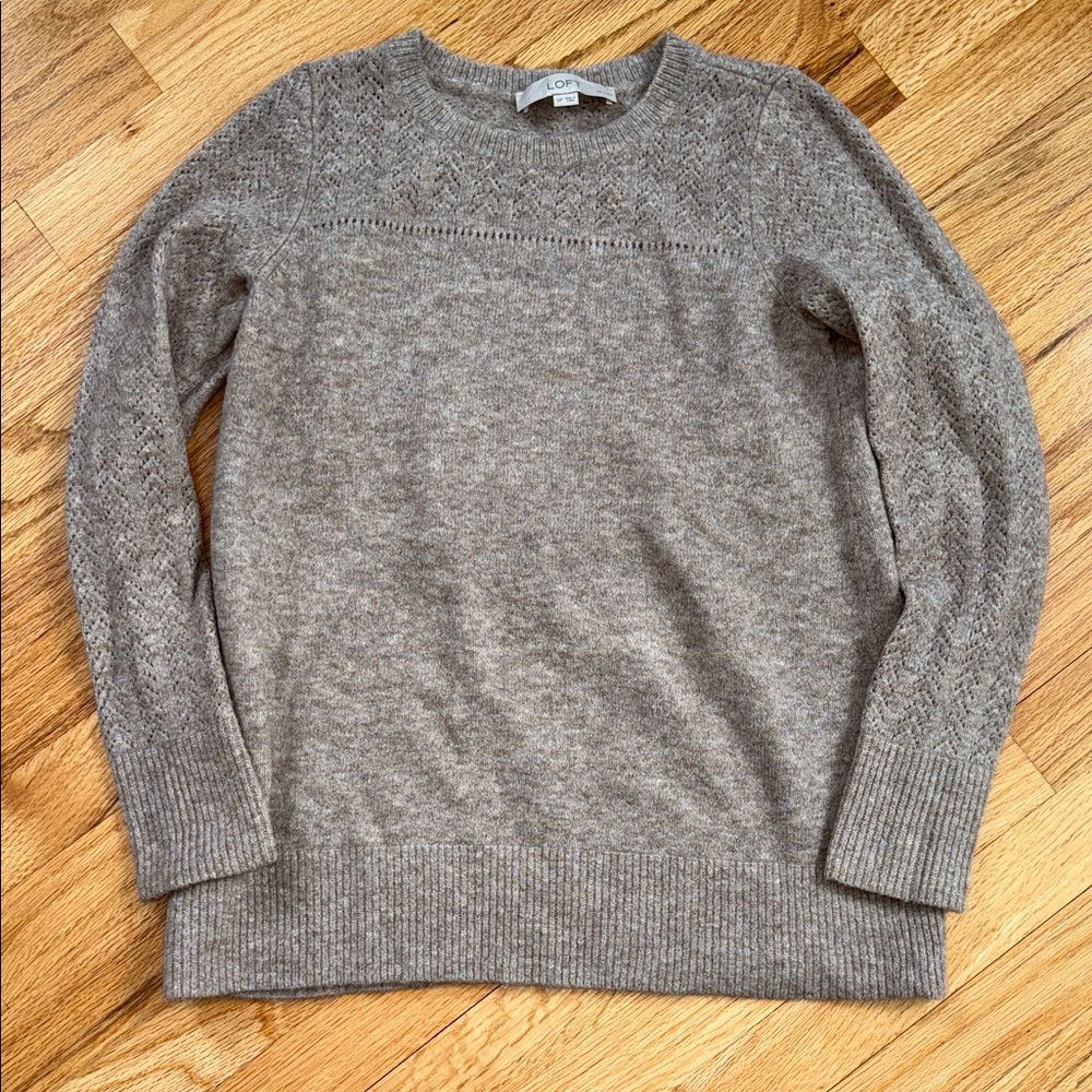 LOFT Heathered Brown Knit Petite Small Sweater